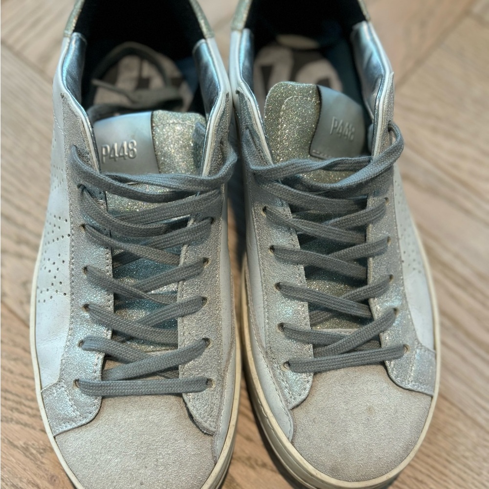 P448 Metallic Silver and Gray Sneakers